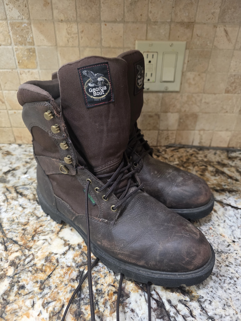 Georgia Boot Dark Brown Men’s Work Boots with Black Outsole